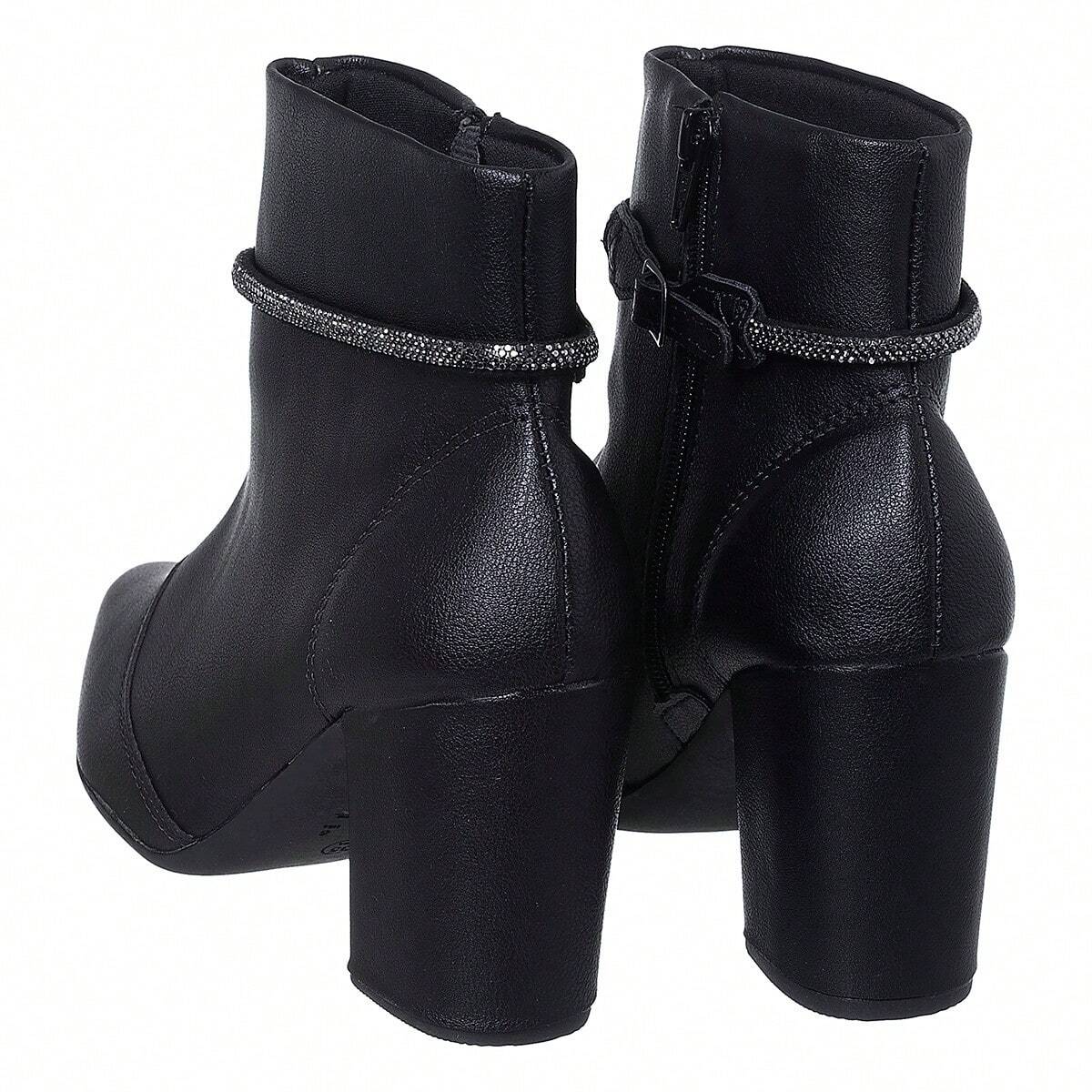 Bota Feminina Salto Bico Fino Com Strass Preto