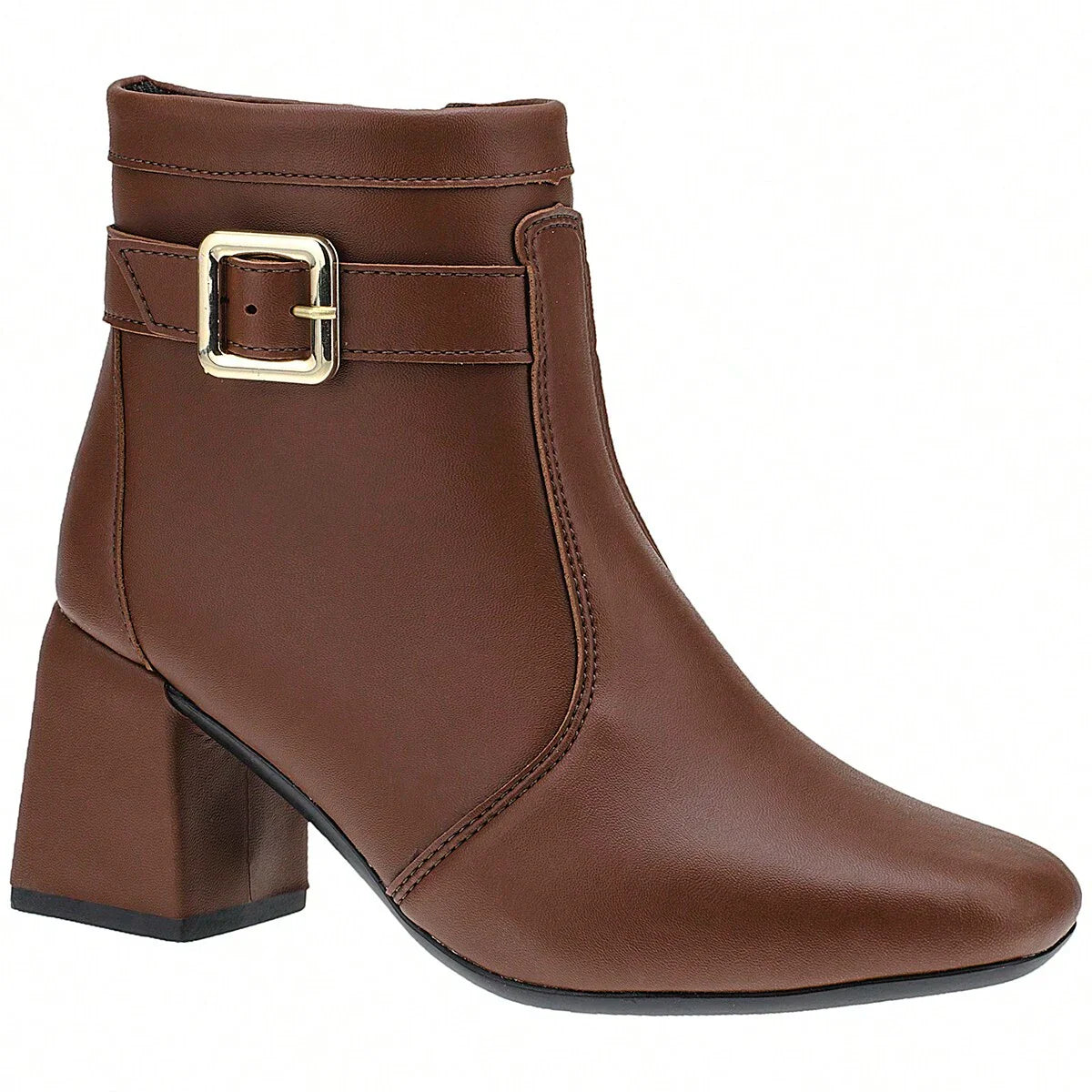 Bota Feminina Salto Bloco Grosso Cano Curto Caramelo