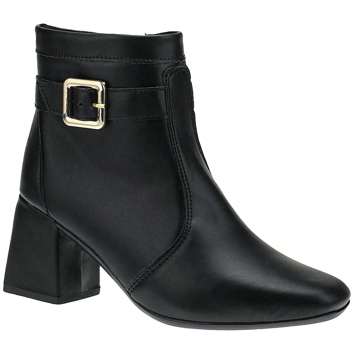Bota Feminina Salto Bloco Grosso Cano Curto Preto