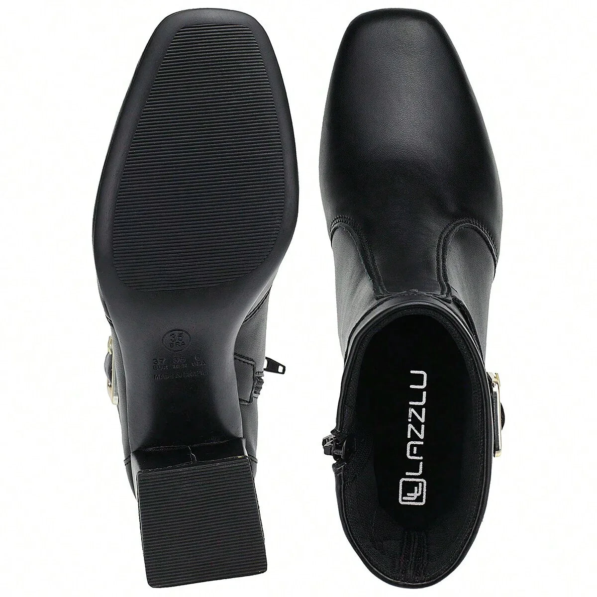 Bota Feminina Salto Bloco Grosso Cano Curto Preto