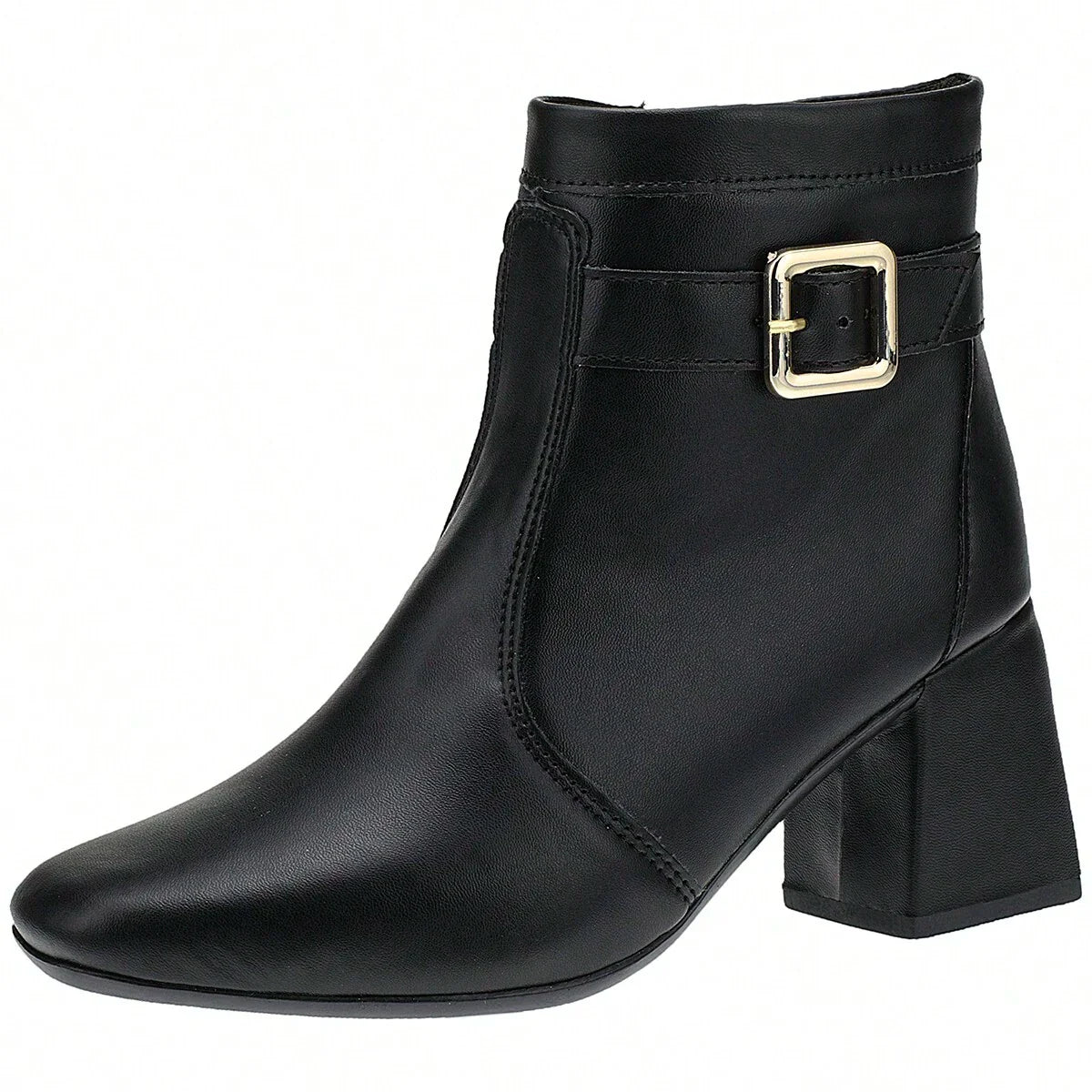 Bota Feminina Salto Bloco Grosso Cano Curto Preto