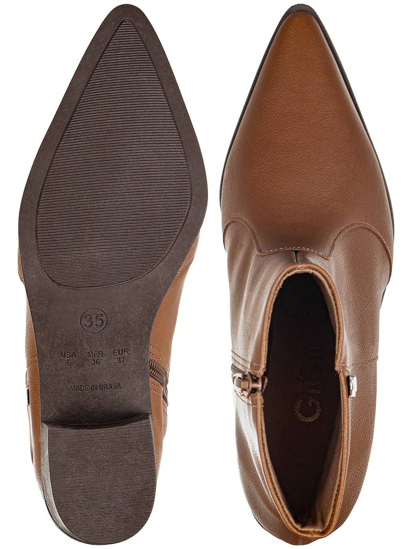 Bota Feminina Salto Médio Grosso Bico Fino
