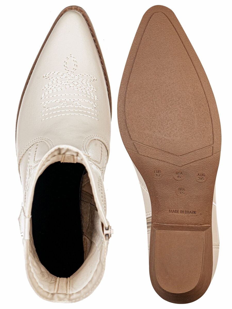 Bota Feminina Texana Bico Fino Cano Curto Branco
