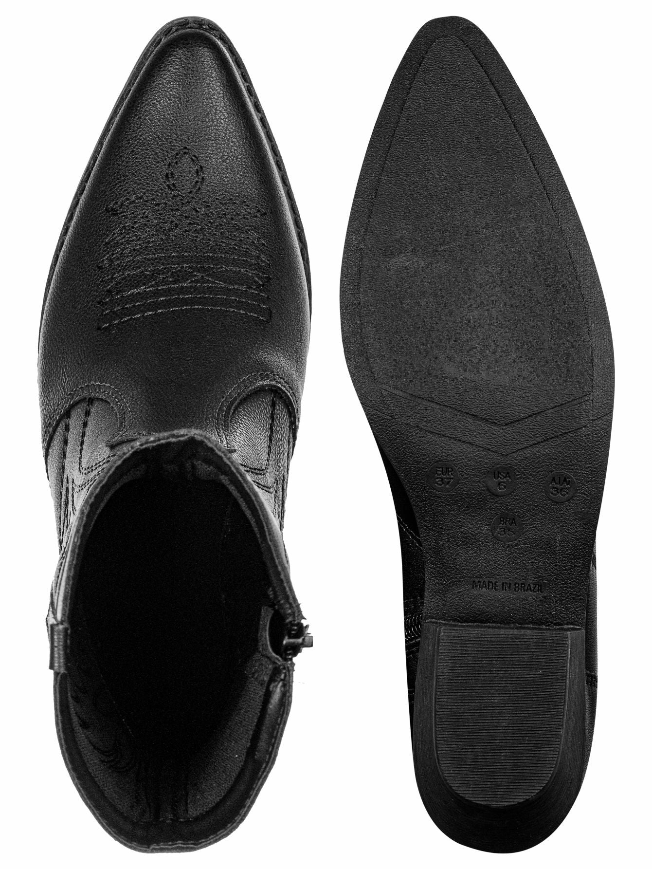 Bota Feminina Texana Bico Fino Cano Curto Preto
