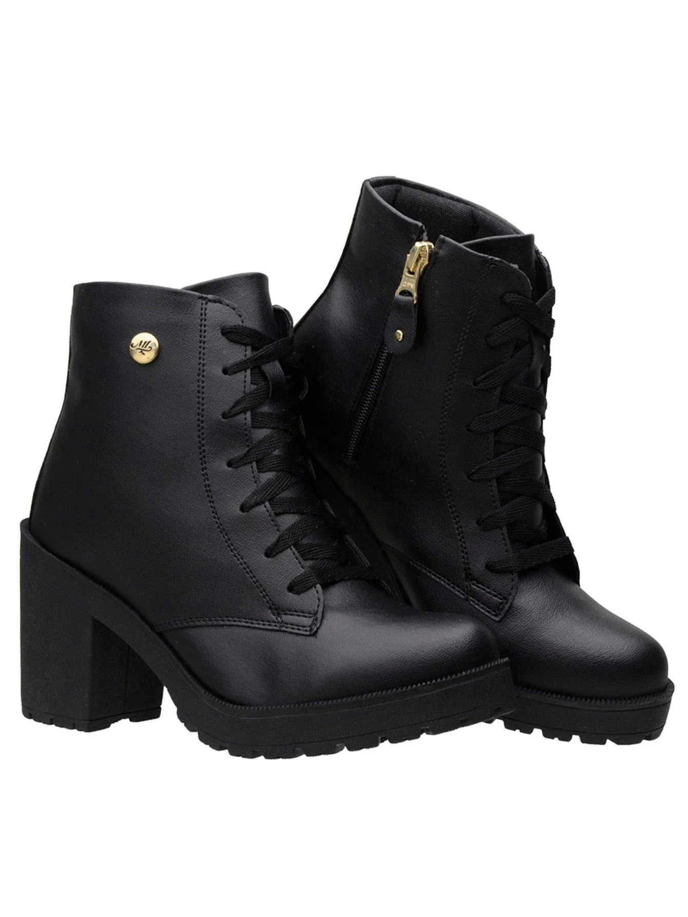 Bota Feminino Cano Curto Coturno Salto Preto