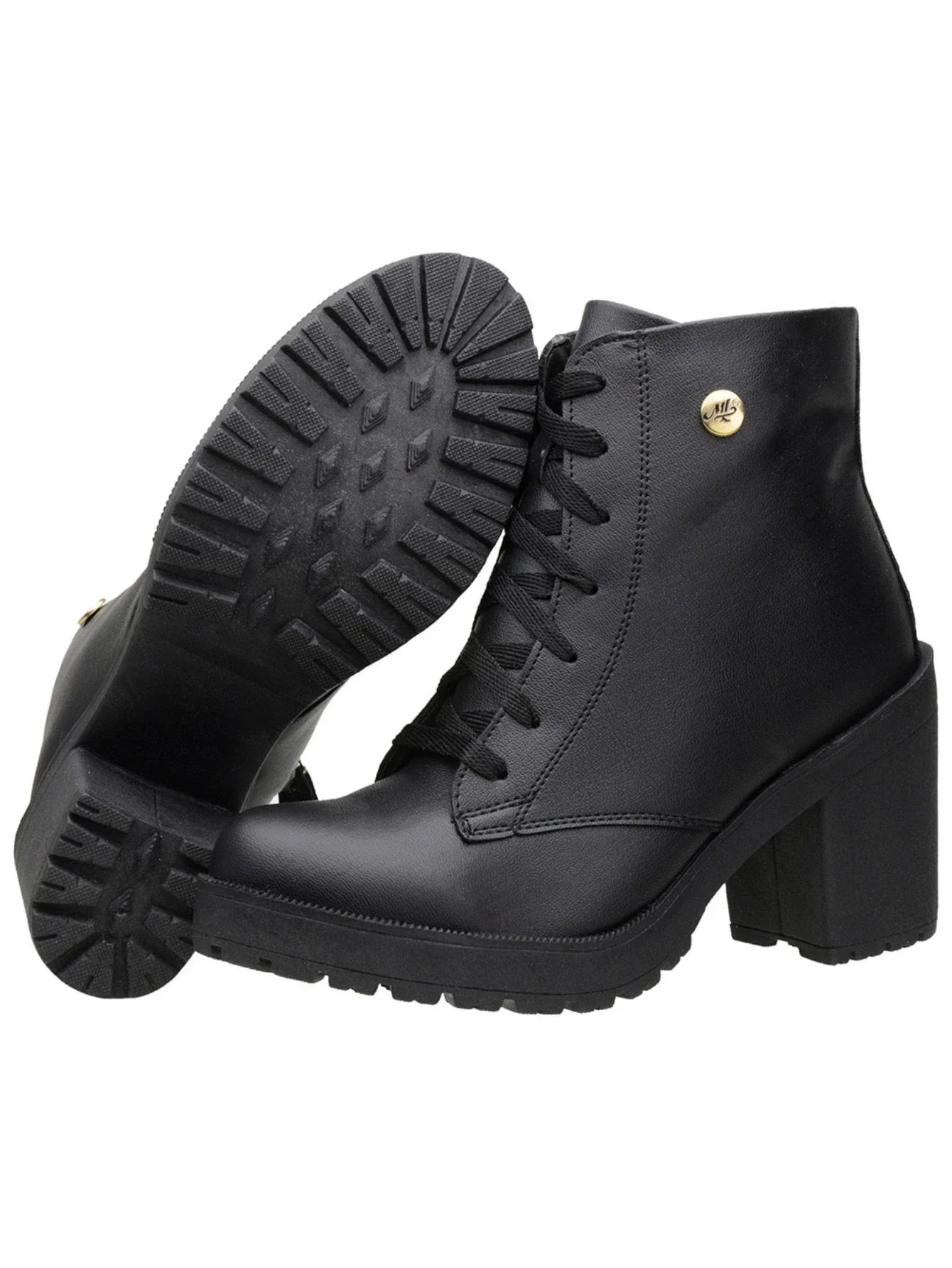 Bota Feminino Cano Curto Coturno Salto Preto