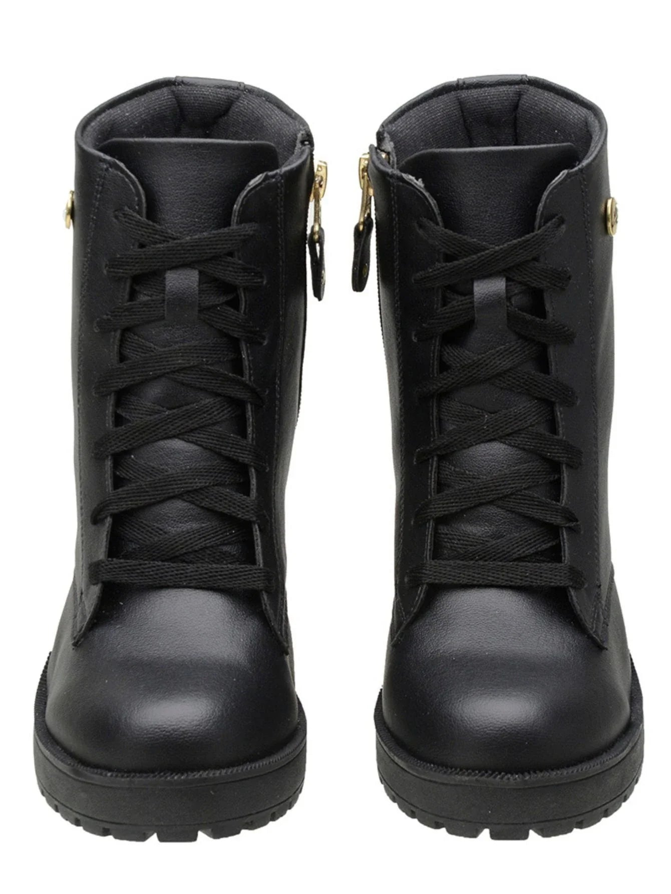 Bota Feminino Cano Curto Coturno Salto Preto