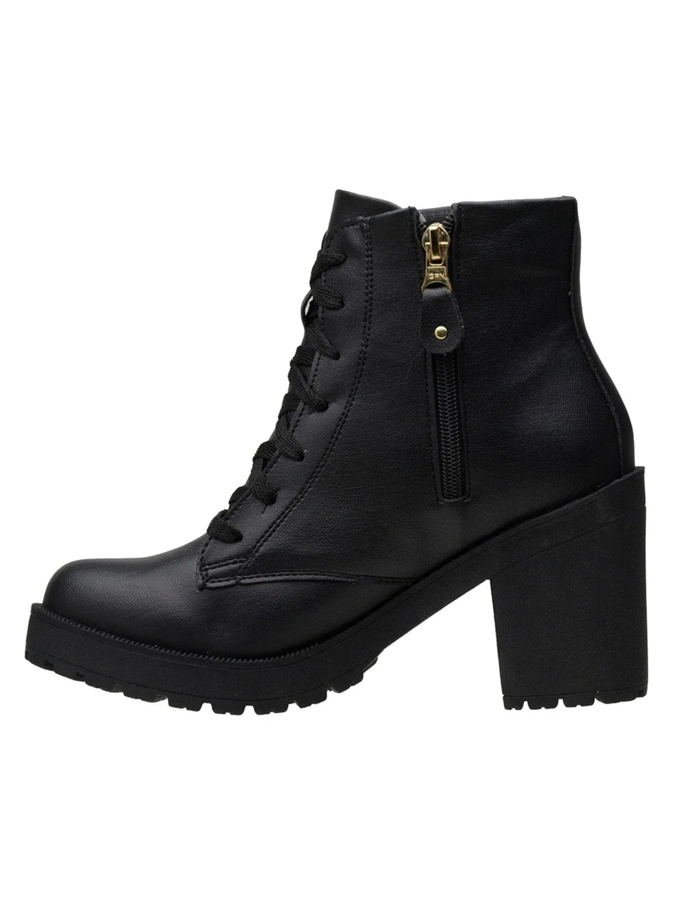 Bota Feminino Cano Curto Coturno Salto Preto
