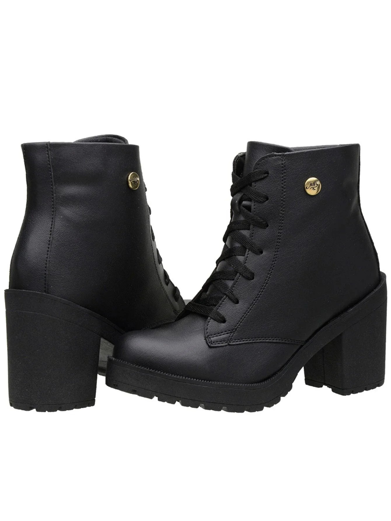 Bota Feminino Cano Curto Coturno Salto Preto
