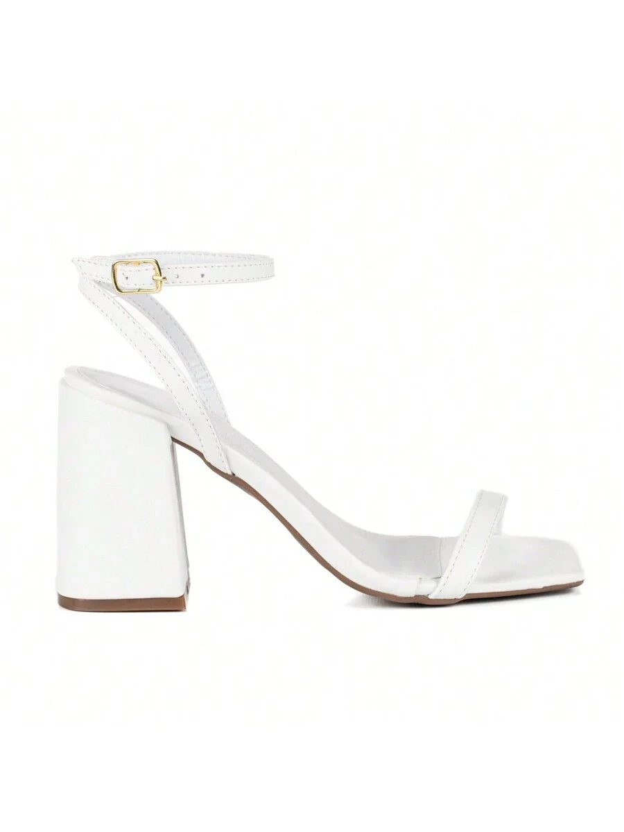 Sandália Feminina Jjojo Salto Grosso Branco