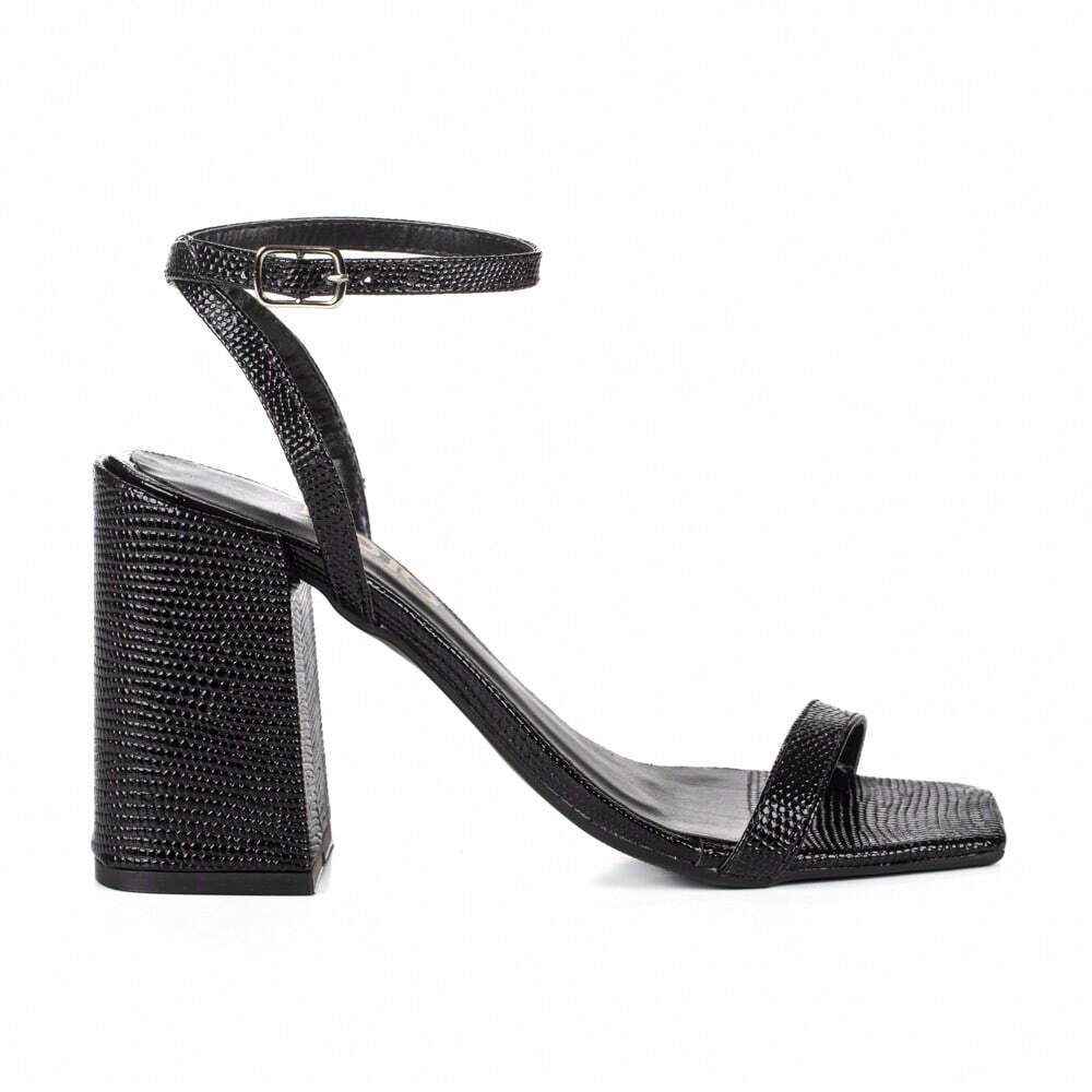 Sandália Feminina Jjojo Salto Grosso Preto