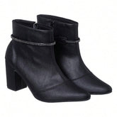 Bota Feminina Salto Bico Fino Com Strass Preto