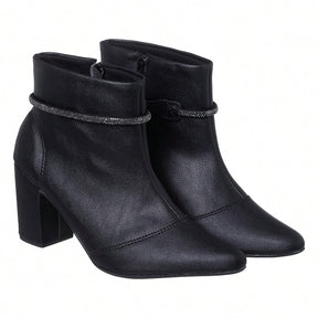 Bota Feminina Salto Bico Fino Com Strass Preto