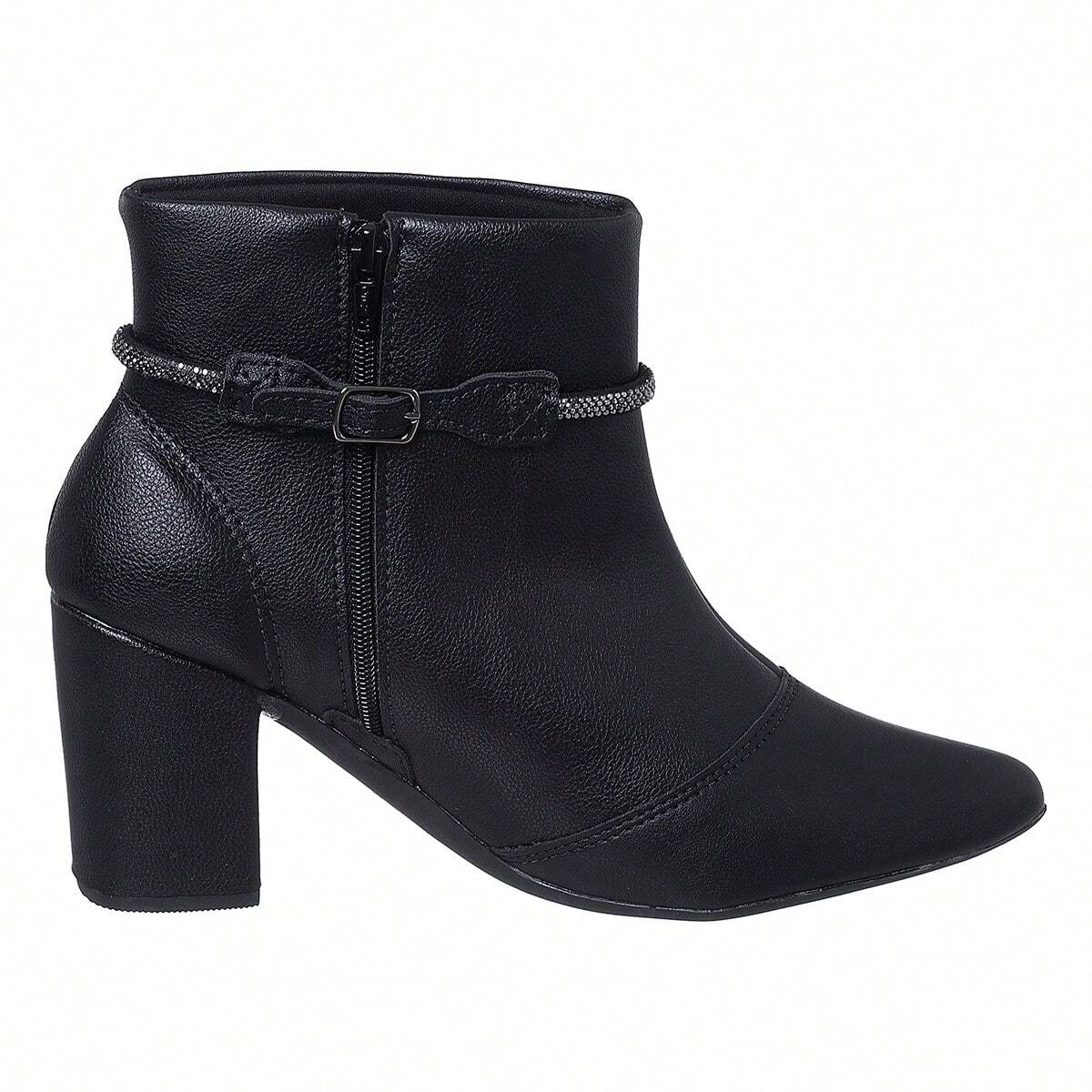 Bota Feminina Salto Bico Fino Com Strass Preto