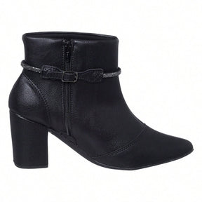 Bota Feminina Salto Bico Fino Com Strass Preto