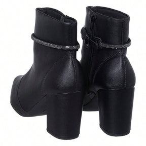 Bota Feminina Salto Bico Fino Com Strass Preto