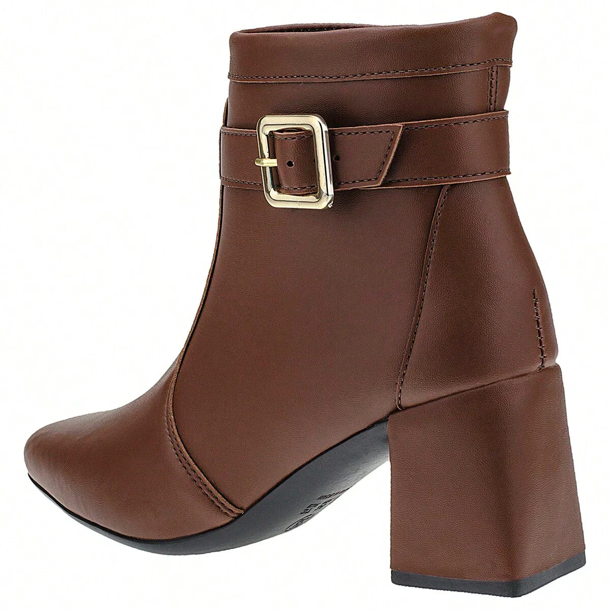 Bota Feminina Salto Bloco Grosso Cano Curto Caramelo