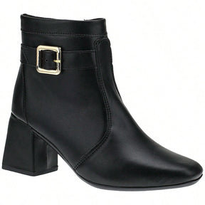 Bota Feminina Salto Bloco Grosso Cano Curto Preto