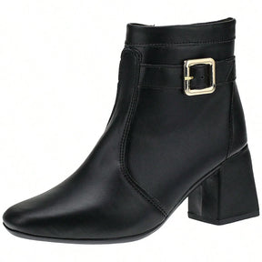 Bota Feminina Salto Bloco Grosso Cano Curto Preto