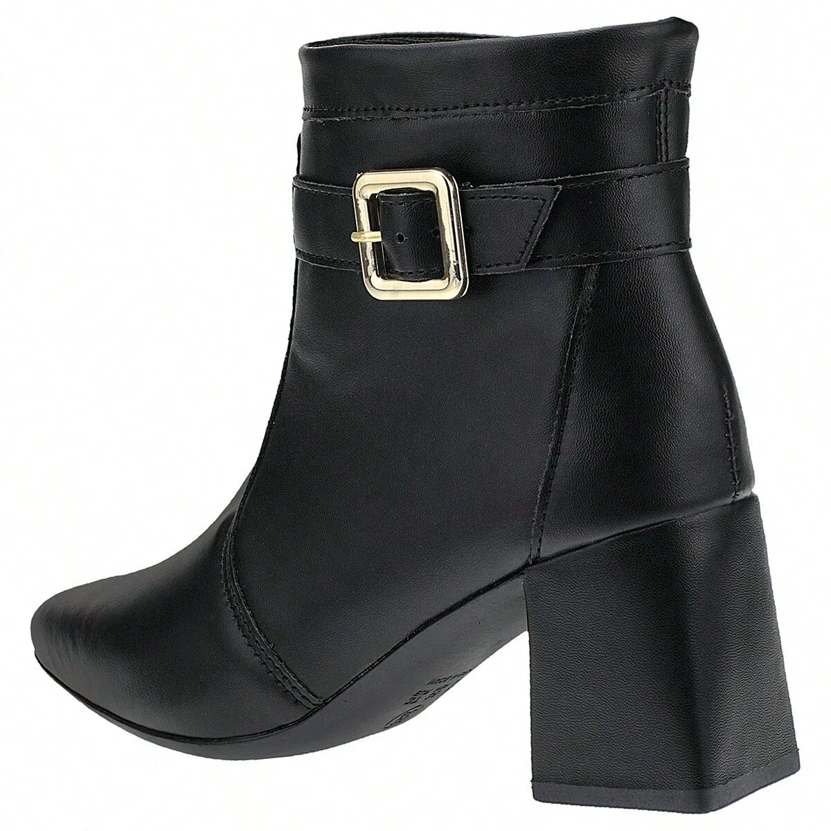Bota Feminina Salto Bloco Grosso Cano Curto Preto