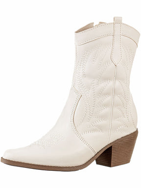 Bota Feminina Texana Bico Fino Cano Curto Branco