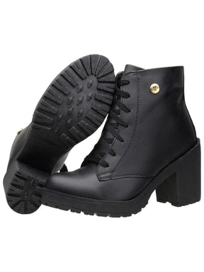 Bota Feminino Cano Curto Coturno Salto Preto