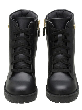 Bota Feminino Cano Curto Coturno Salto Preto