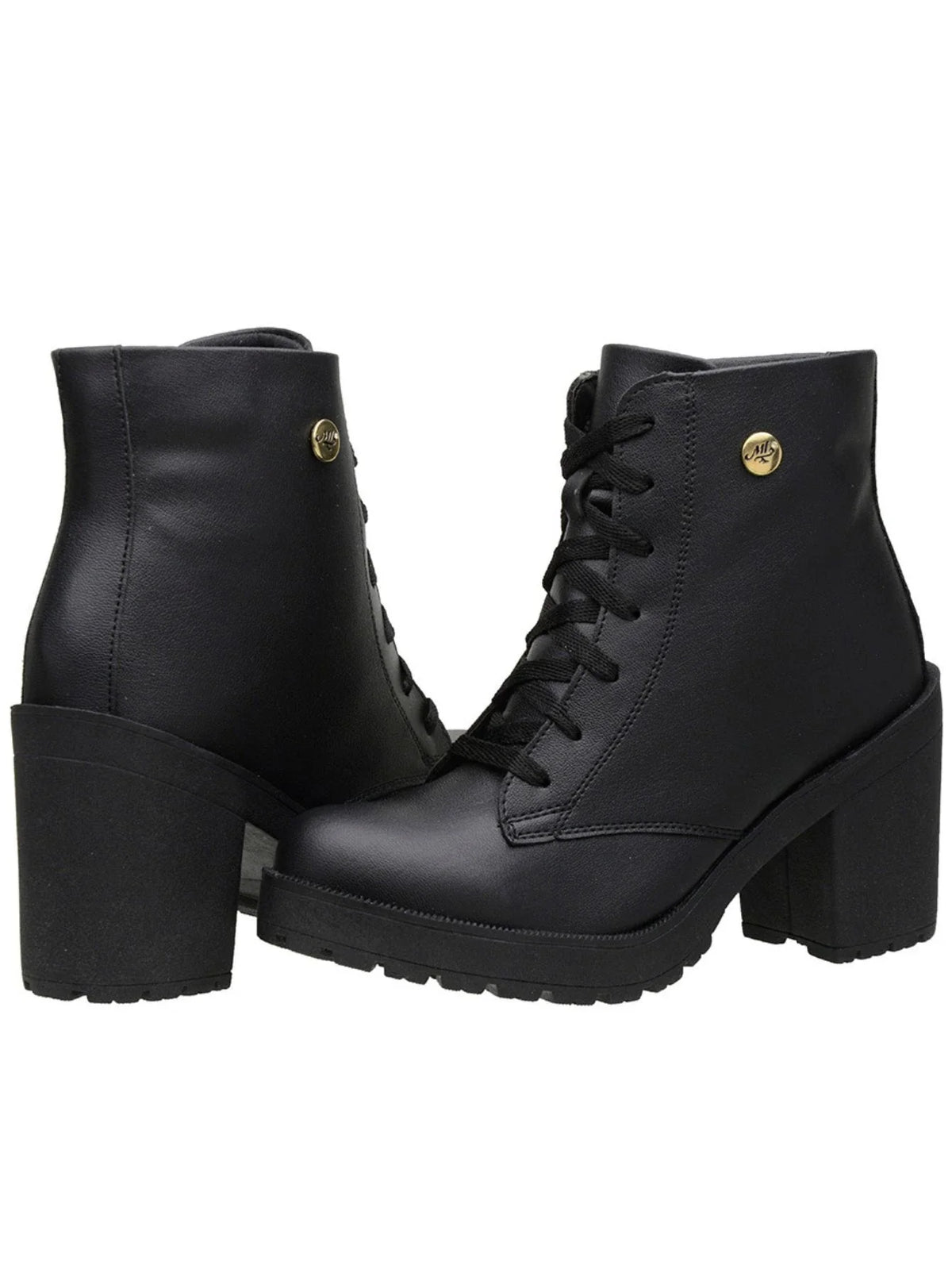 Bota Feminino Cano Curto Coturno Salto Preto
