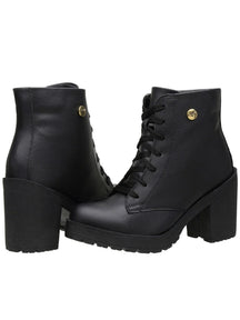 Bota Feminino Cano Curto Coturno Salto Preto