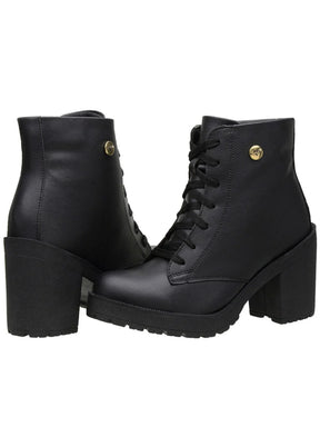 Bota Feminino Cano Curto Coturno Salto Preto