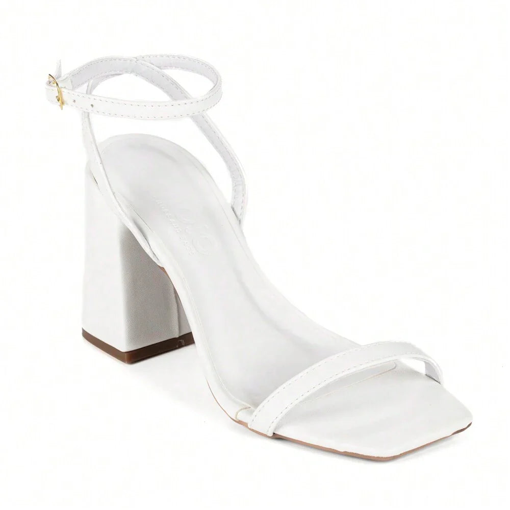 Sandália Feminina Jjojo Salto Grosso Branco