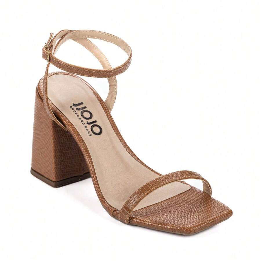 Sandália Feminina Jjojo Salto Grosso Caramelo