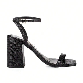 Sandália Feminina Jjojo Salto Grosso Preto