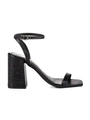Sandália Feminina Jjojo Salto Grosso Preto