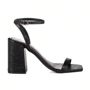 Sandália Feminina Jjojo Salto Grosso Preto