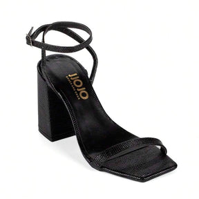 Sandália Feminina Jjojo Salto Grosso Preto